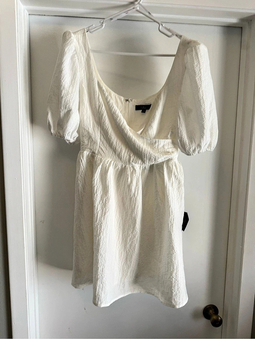 Lulus Little Bit In Love White Surplice Puff Sleeve Mini Dress